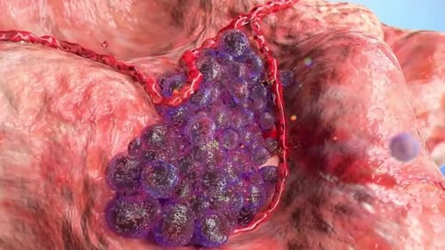 Close-up of breast cancer tumor growth in human body