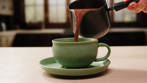 Hot Chocolate Pouring into a Mug