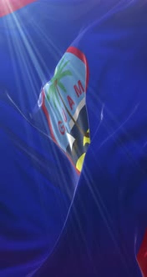 Guam Flag Waving with Sunlight and Realistic Fabric Texture Vertical