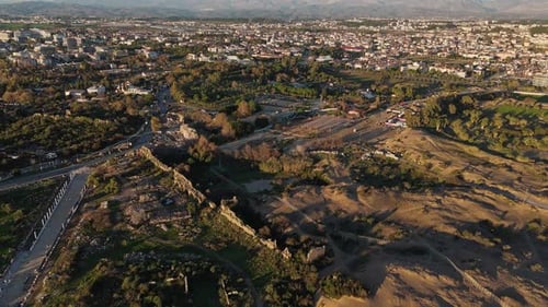 Aerial View of Historic Ruins and Coastal Landscape Side Ancient City