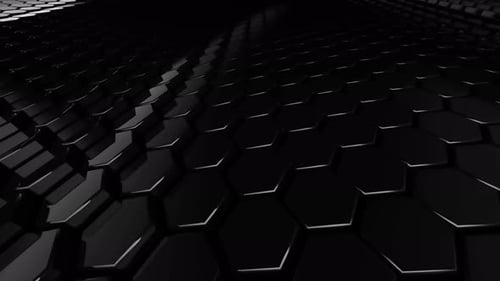 Abstract Hexagon Black Glossy Geometric Surface Loop Wavy Motion Background