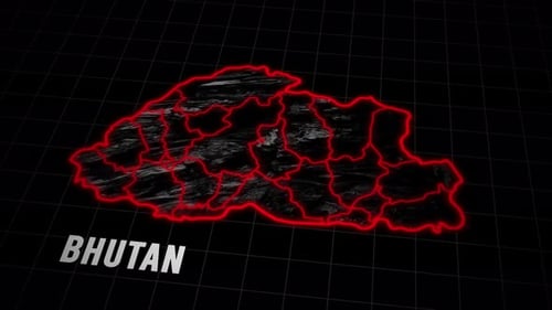 Animated 3D Bhutan Map with Glowing Red Outline and Grid