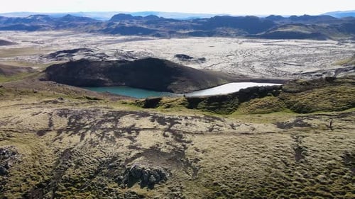 Aerial view of Trolladyngja Crater Lake, Iceland.