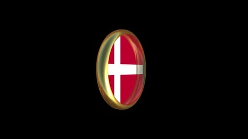 Spinning 3D Denmark Flag Gold Badge Animation