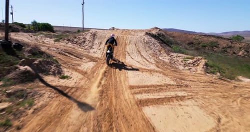 Motorcycle, jump or speed in off road, practice or motorcross in safety