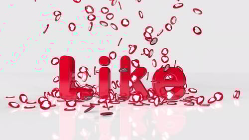 Red 3D Like Text with Falling Social Media Hearts Animation