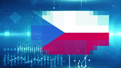 Czech Republic Flag On Economy Background And Graph
