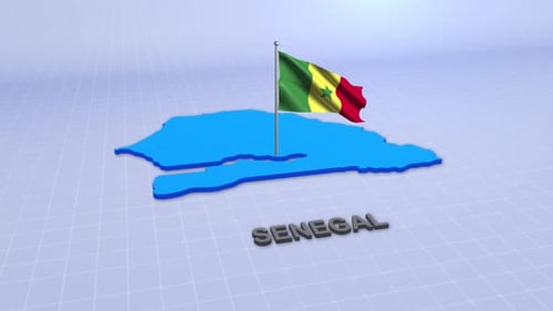 Senegal 3D Flag Waving Over Country Map Presentation