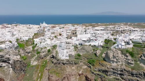 Aerial shot of Oia, Santorini island, Greece