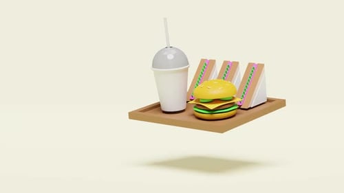 Floating Fast Food Tray with Burger and Sandwiches