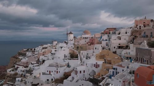 Oia Santorini Windmill Time Lapse, Cyclades Island in Aegean Sea, Greece