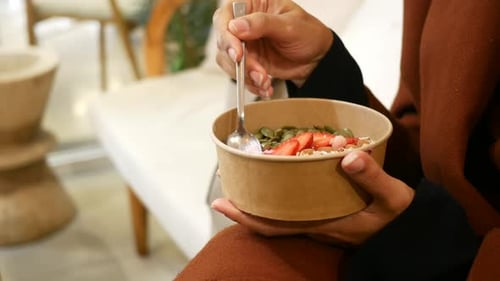 Enjoying a Healthy Meal in a Cozy Cafe Setting