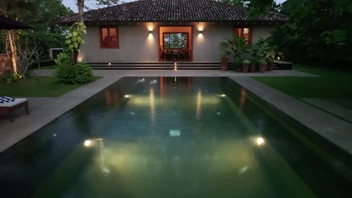 Drone Reveal Of Luxury Villa Long Pool 2