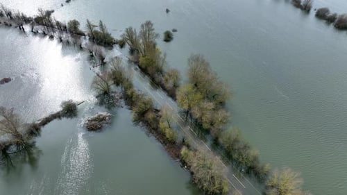 Aerial View of a Flooded Section of Road Uk
