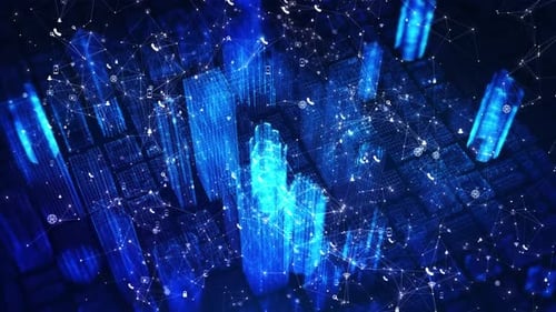 3D Animated Futuristic Digital City Illuminated Hitech Cyber City in Cyber Space Hitech City Digital