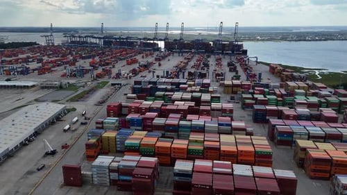 Cargo Container Depot Port Logistics Transportation Industry Concept