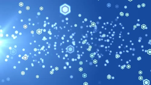 Digital Hexagon Particles Floating Blue Background Animation