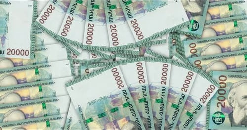 Billets de banque en dram arménien et en forme de mosaïque en éventail
