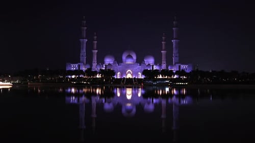 Sheikh Zayed Grand Mosque with Reflection at Night in Abu Dhabi UAE