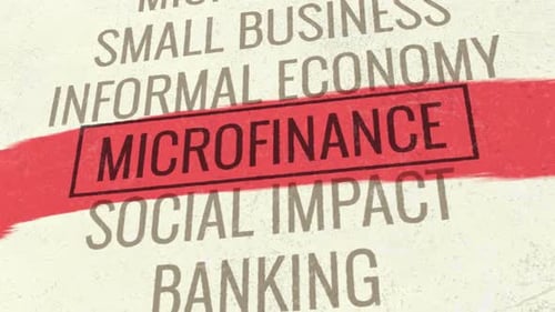Microfinance Word Highlight and Red Brushstroke Reveal