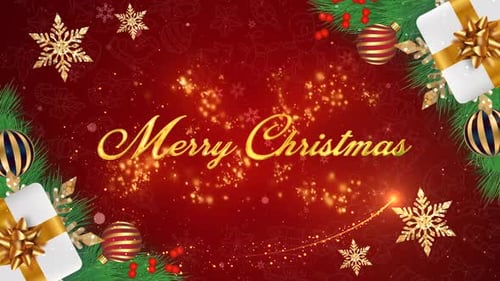 Sparkling Merry Christmas Greeting Title Animation with Festive Decorations