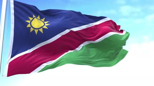 Namibia National Flag Waving in Blue Sky