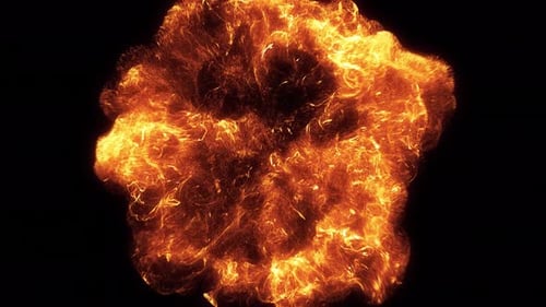 Fiery explosion with hot particle embers bursting on a transparent background