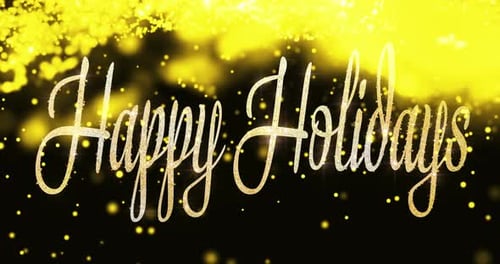 Gold, celebration and happy holidays text for party, carnival or event as background on Christmas