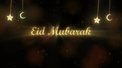 Golden Eid Mubarak Greeting Animation with Stars and Moons