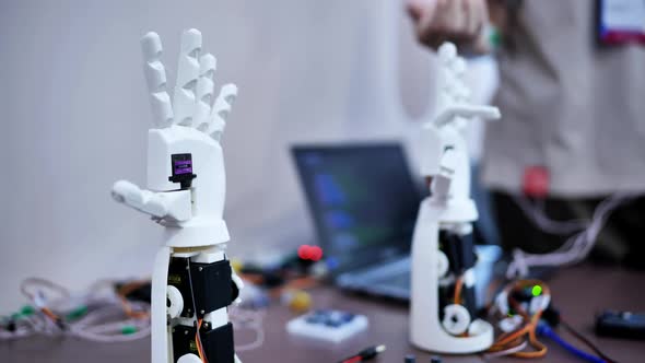 3D Printing Robot Hand Prototypes at a Robotics Exhibition Showcasing ...