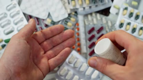 Counting Round White Pills out of Bottle