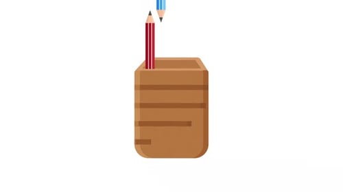 Animated Flat Design Pencil Holder Filling with Pencils