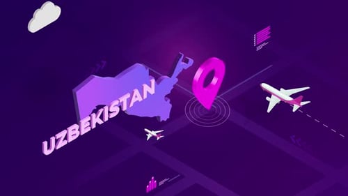 Animated Isometric Uzbekistan Travel Map with Location Pin