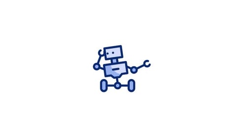 Animated Blue Flat Design Robot Waving Icon