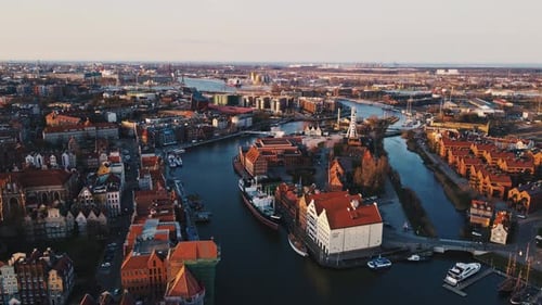 Aerial View of Gdansk City in Poland Historical Center of European City
