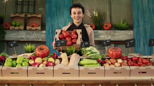 Female Vendor Stand Holder at Local Marketplace