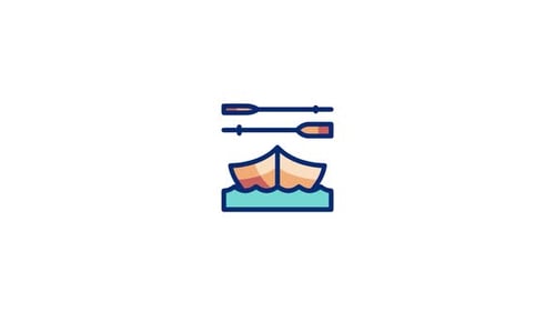Flat Design Animated Boat with Oars Icon