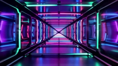 Cyberpunk Neon Tunnel With Glowing Pink And Blue Lights