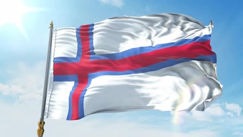 Realistic Faroe Islands Flag Waving Against Blue Sky