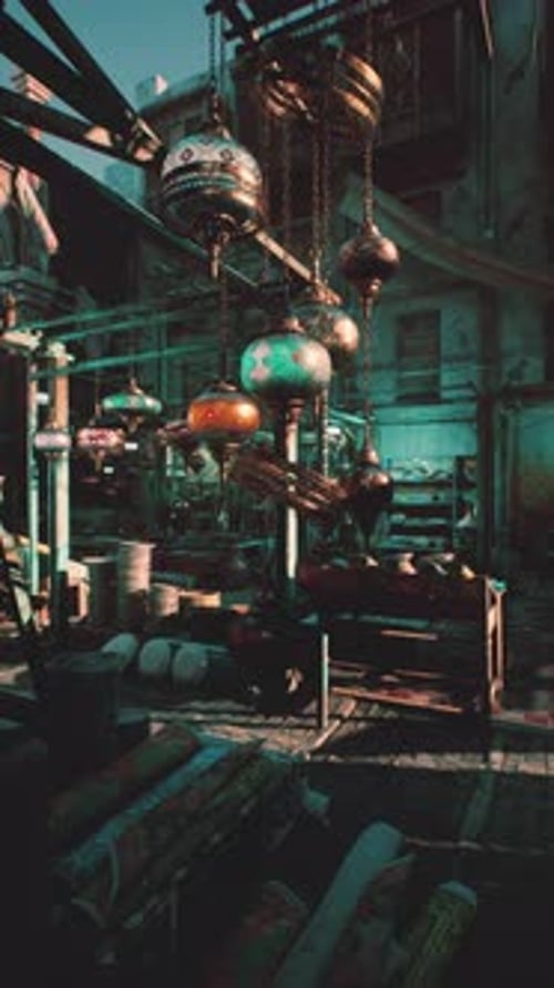 Twilight at an Old Oriental Market With Traditional Goods