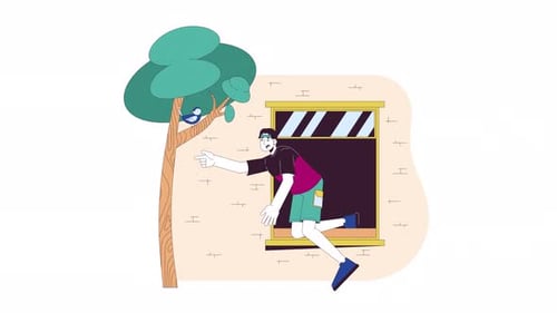 Animated Character Jumping From Window Illustration