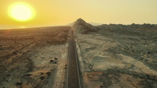 Desert Road at Sunset with Stunning Golden Light