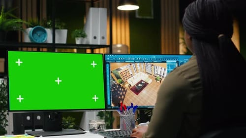 Isolated Mockup and CAD Software Used By Black Female Graphic Designer