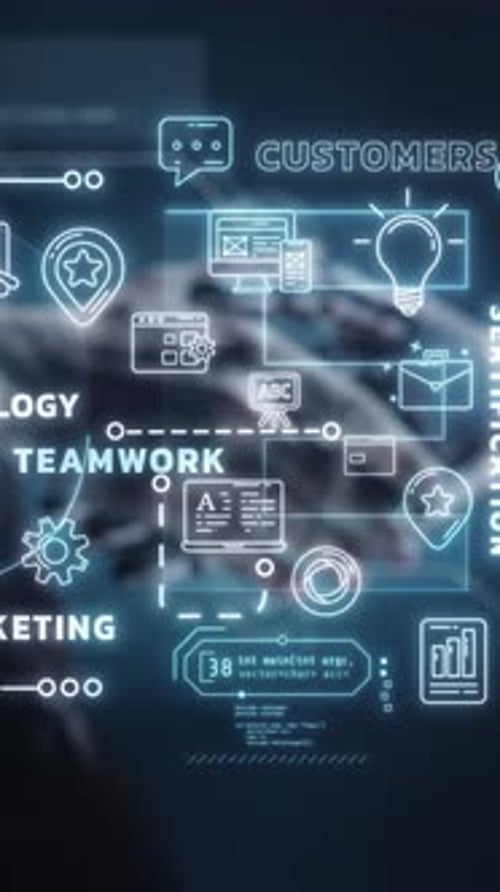 Futuristic Digital Business Network and Technology Icons Animation