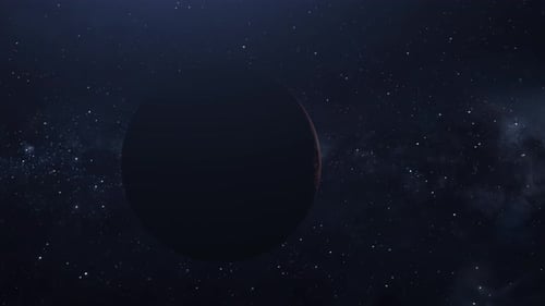 Mars von der anderen Seite. Flug um den Mars. Blick auf die Milchstraße
.