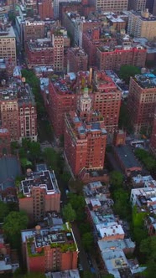 Daytime panorama of remarkable New York. Drone footage over the diverse buildings of metropolis