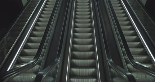 Metro Station Empty Escalator During COVID-19 Pandemic Lockdown In Amsterdam, Netherlands. - close u