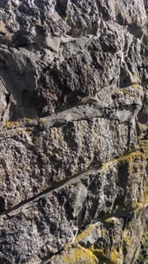 A close up of a stone wall with moss growing on it