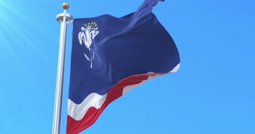 Waving Flag with Stylized Iris Flower Emblem