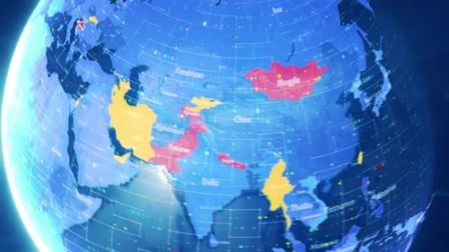 Futuristic Digital Globe Spinning World Map Country Highlight